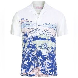 Orlebar Brown White and Blue Scenic Print Shirt